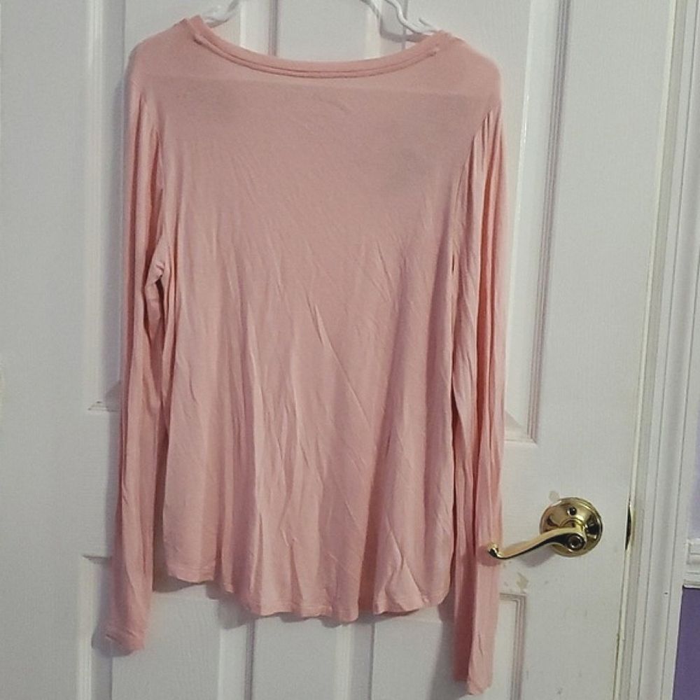 NWOT Aero Pink Long Sleeve Seriously Soft Floral Embroidered Perfect Crew Top L - Picture 9 of 14